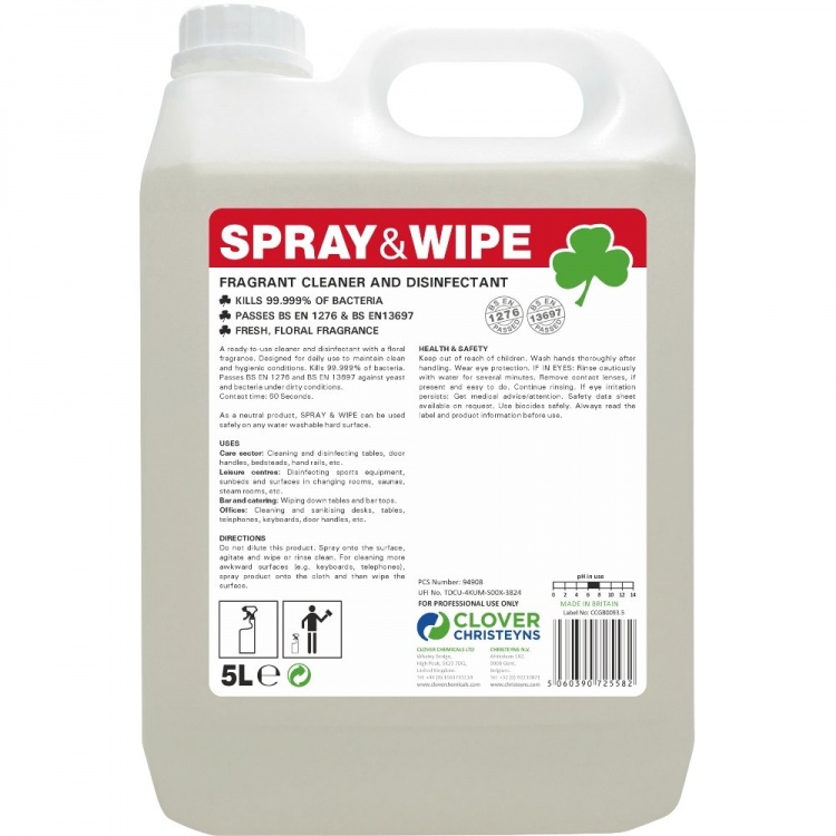Clover Chemicals Spray & Wipe Fragranced Bactericidal Cleaner (211)